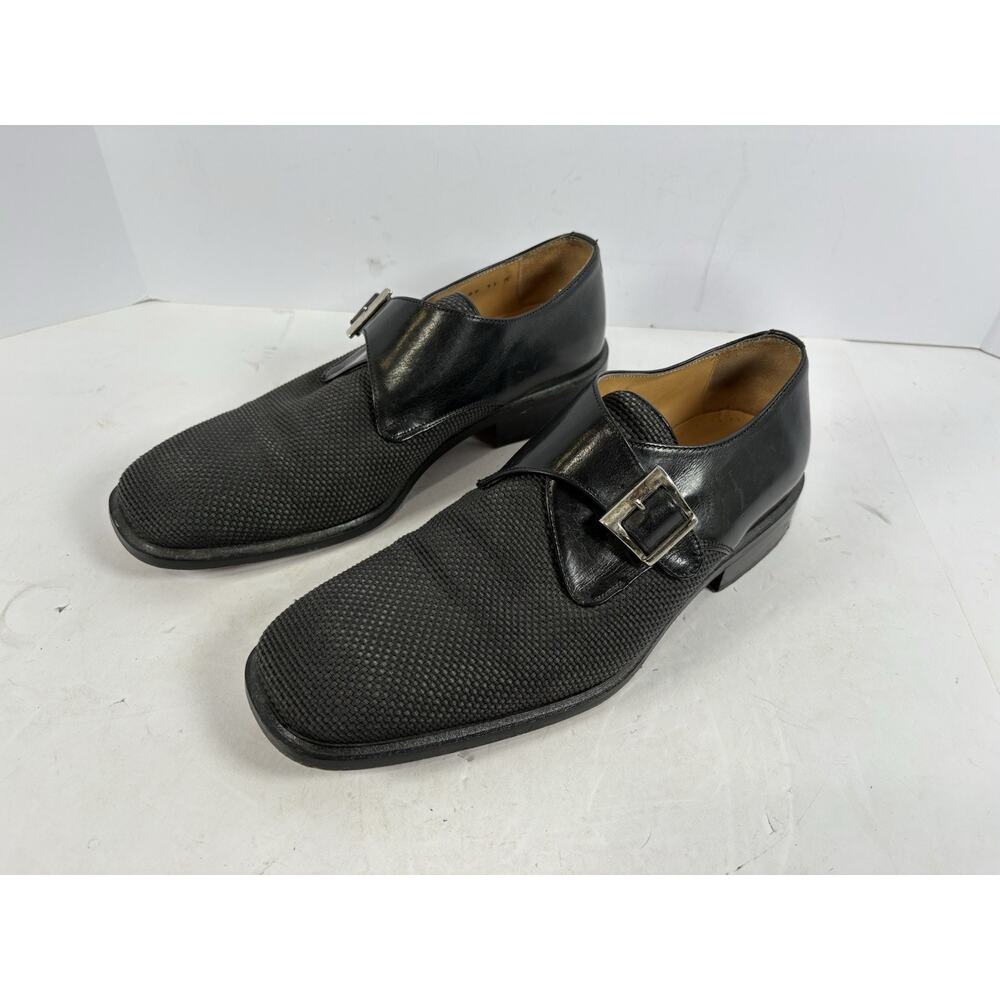 Windsor Monk Strap Dress Shoes Black Woven Sz 11 M Leather Made In Italy